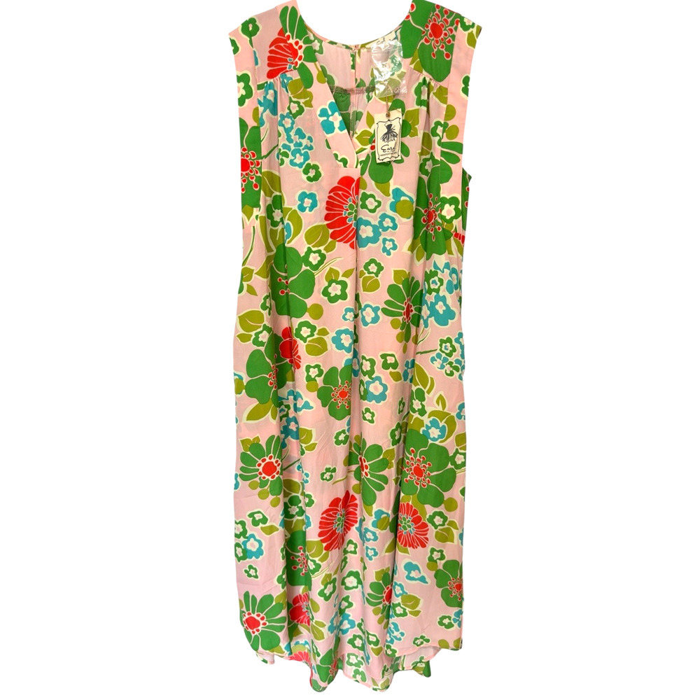 NWT Easel Los Angeles Sz L Floral Tropical Print Pink Blossom Maxi Dress NEW